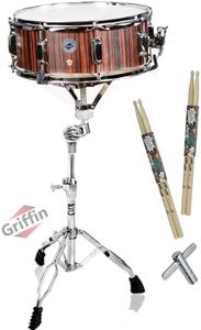 Snare Drum Set by GRIFFIN - Includes Snare Stand, 2 Pairs of Maple Drum Sticks & Drum Key | Wood Shell Drum Set, Chrome Holder Acoustic Marching Percussion Musical Instrument Practice Package