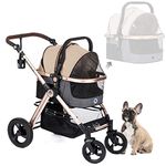 HPZ Pet Rover Prime 3-in-1 Luxury Dog/Cat Stroller (Travel Carrier +Car Seat +Stroller) with Detach Carrier/Pump-Free Rubber Tires/Aluminum Frame/Reversible Handle for Medium & Small Pets (Taupe)