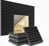 URBAN-X® Pyramid Acoustic Foam Panels 12" X 12" X 2", 38 Kg/m³ High Density Soundproofing Studio Foam & Echo Reduction, Sound Absorption, (Charcoal Black With Self Adhesive, Set of 30)