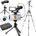 Movo iVlogger Vlogging Kit for iPhone with Fullsize Tripod - Lightning Compatible YouTube Starter Kit for Content Creators - Accessories: Tripods, Phone Mount, LED Light and Shotgun Mic (Lightning)