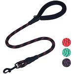 VIVAGLORY Strong Rope Dog Leash, Soft Neoprene Padded Handle and Highly Reflective Threads Dog Leash, 3ft Durable Short Dog Leash Lead for Training Walking Medium Large Dogs, Black