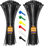 ATETEO Cable Ties, 200 Pack Black Cable Zip Ties Nylon Self Locking tie Wraps 100/150/200/250/300/370/400/500/600/650/760/1200 mm