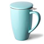 SWEEJAR Porcelain Tea Mug with Infuser and Lid,Teaware with Filter, Loose Leaf Tea Cup Steeper Maker, 16 OZ for Tea/Coffee/Milk/Women/Office/Home/Gift (Turquoise)