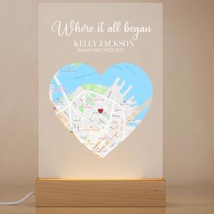 Where It All Began – Custom Street Map Plaque | Personalized Couple Gift with Names & Coordinates | Romantic LED Night Light Decor | Unique Love Keepsake for Him or Her