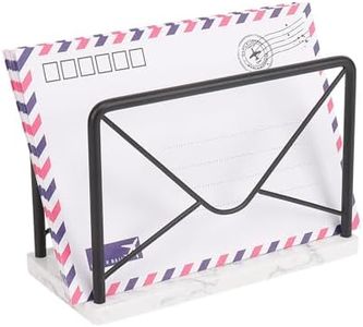 Jeasor Modern Mail Holder for Home Office, Metal Letter Organizer Sorter for Desk, Cutout Mail Envelope Design, Bill Filling Paper Document Rack, Envelope Storage Rack with Marble Base