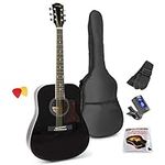 Max SoloJam Classic Acoustic Guitar Pack, Full Size with String Set, Gig Bag, Strap, Picks and Digital Tuner Beginners Kit, Dreadnought Black