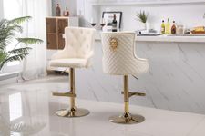 HYGRAD BUILT TO SURVIVE Luxury Velvet Bar Stools With Lion Knocker Back Rest Padded Breakfast Bar Stools Set of 2 or Single Kitchen Island Bar Stools Height Adjustable And Swivel (2, Cream)