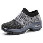 Women Slip On Walking Shoes - Mesh Breathable Sneakers Athletic Road Running Trainers Grey 6.5 UK