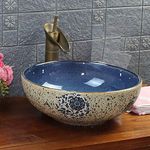 Vintage Antique Style Floral Patterned Kasbah Sink Washbasin Ceramic Porcelain Handmade Wash Basin Round Bathroom Cloakroom Counter Top Bowl 400 X 150 mm