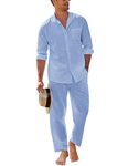 COOFANDY Outfits For Men 2 Piece Sets Beach Button Shirt Casual Loose Pant Set Lightweight Summer Outfits Set (Sky Blue XXL)