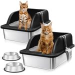 KareCute 2 Pack Stainless Steel Litter Box with Lid, 24'' x 16'' x 12'' Extra Large Litter Boxes for Big Cats, XL Metal Litter Box with High Sided, Enclosed Stainless Steel Litter Box with Scoop