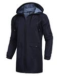 COOFANDY Men's Long Raincoat Ligtweight Rain Jacket Waterproof Outdoor Jackets with Hood, Navy Blue, S