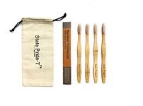 State Pride-T Adult's Biodegradable Handle White Medium Bamboo Bristles Recyclable Eco Toothbrush (Pack of 4) with Cotton Pouch