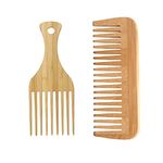 LZZEM 2 Pieces Wide Tooth Comb Wooden Afro Pick Comb Anti Static Hair Comb Detangling Afro Comb Afro Pick Comb Hair Massage Comb for Women Girls Curly Wavy Thick Straight Hair