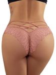 Milumia Women Sexy Floral Lace Underwear Criss Cross Seamless Bikini Panty Brief, Coral Pink, Small