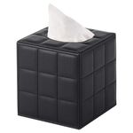 Tissue Box Cover Square,Modern Leather Tissue Holder Rectangular Napkin Facial Paper Dispenser Organizer Bottom with Magnet Reinforcement for Home/Hotel/Restaurant/Office/car/Living Room(Black)