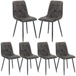 Artist Hand Set of 6 Dining Chairs for Living Room Dining Room, Faux Suede Dining Chairs Set of 6 with Upholstered Seat Solid Metal Legs, Gray