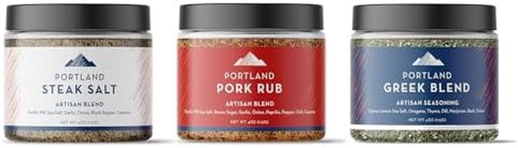 Portland Salt Co. Grilling Spice Blends - Steak Salt, Pork Rub & Greek Seasoning - Signature All-Purpose Seasoning & Gourmet Rub - Non-GMO, Variety Gift Set (Pack of 3)