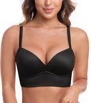 Lemorosy Women Push Up Bras Plunge Padded Wirefree Pullover Bras Bralette Plus Size Comfort Bra(Black 36D)