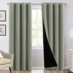 PrinceDeco 100% Blackout Curtains 2 Panels, Thermal Insulated Blackout Curtains for Bedroom, Heat and Full Light Blocking Double Layer Black Liner Window Drapes, W132cm x D213cm, Sage