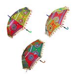 3A FEATURETAIL Umbrella For Decoration, Handmade Embroidery Ethnic Parasol For Sun Protection or Wedding Decoration or Event Photo Backdrop (Pack of 3, Multicoloured)