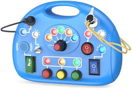 JIWORT Busy Board with LED Light, Montessori Busy Board for 1+ Year Old, Sensory Toys for Toddlers, Fidget Board Travel Toys for Kids Preschool Learning Activities Boys Girls Birthday (Blue)