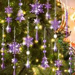 Lanpn 26 Pcs Christmas Ornaments Crystal Christmas Tree Decoration, Hanging Clear Acrylic Snowflake Icicle Pendants Drop for Xmas Winter Indoor Outdoor Party Decoration Purple