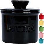 PriorityChef French Butter Crock for Counter with Water Line, On Demand Spreadable Butter, Ceramic Butter Keeper to Leave On Counter, French Butter Dish, Black