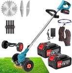 Zancia Electric Cordless Rechargeable Edge Cutter | Grass Cutter 48V-25cm Cutting Width | 2-in-1 Mower & Trimmer | Adjustable Height | 3 Blade Types | Lightweight & Portable | Lawns & Gardens. (Blue)