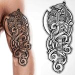 Tatodays 2x Temporary tattoo viking axe dragon nordic black stick tribal barbarian celtic warrior on body art sticker transfer arms shoulder back for adult men women medieval fancy dress