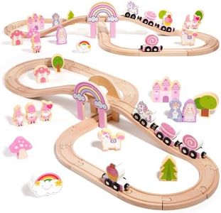 Wooden Unicorn Train Set for Toddlers 2-4, Pink Princess Castle Railway Toy