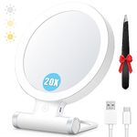 MIYADIVA 20X Magnifying Mirror with Light, Travel Magnifying Mirror, 1X/20X Vanity Mirror with Light, Adjustable Handle Travel Makeup Mirror, Touch Switch Light up Mirror for Plucking Eyebrows