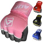 AQF Boxing Inner Gloves Hand Wraps Fist Padded Bandages MMA Gel Strap Mitts Kick Black, Blue & Red (Pink, Medium)