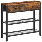 HOOBRO 75 cm Narrow Console Table with 2 Fabric Drawers, Small Entryway Table with 3-Tier Storage Shelves, Thin Sofa Table, Side Table, for Living Room, Hallway, Rustic Brown and Black BF72XG01