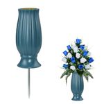 Cemetery Grave Vase for Fresh/Artificial Flowers, Memorial Flowers Holders with Long Spike Stake for Gravestone Grave Cemetery Decorations (Blue,1pc)