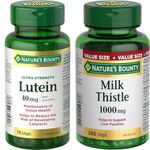 Nature's Bounty Ultra Strength Lutein 40mg with Zeaxanthin, Eye Health Supplements, Support Vision H & Milk Thistle Pills and Herbal Health Supplement, Helps Supports Liver Function