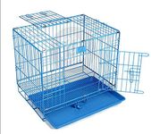 The Pets Company Double Door Folding Metal Dog Cage with Paw Protector (24 Inch, Blue)