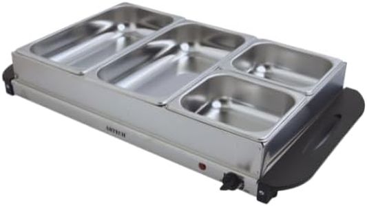 Trendi Electric Buffet Server Section Removeable Tray - Stainless Steel, Adjustable Temperature Control, Generous Capacity, Multifunctional Buffet (Silver 4 Section)