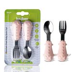 Baybee Stainless Steel Baby Spoon Set for Baby Feeding, Non Toxic BPA Free Training Feeding Spoon & Fork Set, Food Grade Silicone Handle | Baby Feeding Spoons | Feeding Spoon Set for Toddlers (Pink)