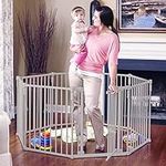 Toddleroo by North States 3 in 1 Metal Superyard: 199" Long Extra Wide Baby gate, Barrier or Play Yard. Hardware or freestanding, 8 Panels, 19 sq.ft. Enclosure (30" Tall, Taupe)