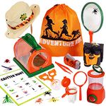 Adventure Kidz Outdoor Bug Exploration Kit, Binoculars, Magnifying Glass, Bug Containers and Viewers, Critter Cage, Butterfly Net, Backpack, Hat,Torch, for Boys and Girls