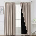 BellaHills 100% Blackout Curtains for Bedroom Thermal Insulated Curtains & Drapes Blackout Curtains Pencil Pleat Curtains for Living Room with Black Liner 2 Panels, 90 x 90 Inch, Natural Sand