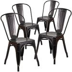 Flash Furniture Metal Indoor-Outdoor Chair, Black-Antique Gold, Set of 4