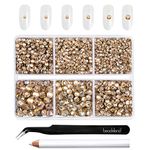 Beadsland 4300pcs Flatback Rhinestones,Gold Rhinestones Nail Gems Round Crystal Rhinestones for Crafts,Mixed 6 Sizes with Picking Tweezers and Wax Pencil Kit, SS6-SS20,Golden Shadow