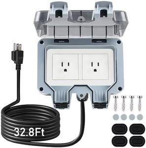 ZUYIYI Outdoor Power Outlet Box with 32.8Ft Extension Cord, NEMA 5-15R, STW 14 AWG, Weatherproof Waterproof IP66 Electrical Outlet Extender, Exterior Wall Power Socket w/Cover for Garden