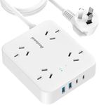 Dozianai Power Board with USB,Surge Protector Power Strip 4 Outlets with 2 USB A and 2 USB C(5V / 3.4A) Power Strip USB C with 2M Extension Cable for iPhone,iPad,Tablet-White