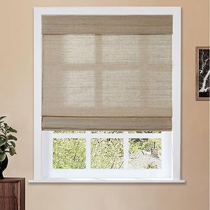 TWOPAGES Natural No Drill Roman Blind Custom Made Cordless Ramie Roman Shade Light Filtering Privacy Shade Roman Blind Window Treatment for Kitchen French Doors, Coconut, 1 Piece
