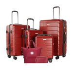 TRACK TRAVEL 4 Piece Luggage Set ABS+PC Expandable Hardshell TSA Lock Aluminum Trolley Spinner Wheels (Wine Red, 6 Piece Set)