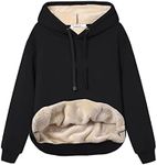 Fenclushy Womens Winter Hoodies Warm Fleece Sherpa Lined Pullover Hooded Sweatshirt, Black, X-Small