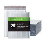 Quality Park Bubble Mailers, 8.25 x 11 Shipping Envelopes, Water Resistant White Poly Padded Envelopes, Redi-Strip Peel Off Closure, 25/Box (QUA85859)